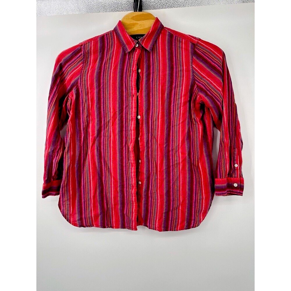 Chaps Ralph Lauren Vintage Linen Pink Brown Striped Aztec Multicolor Top Xl